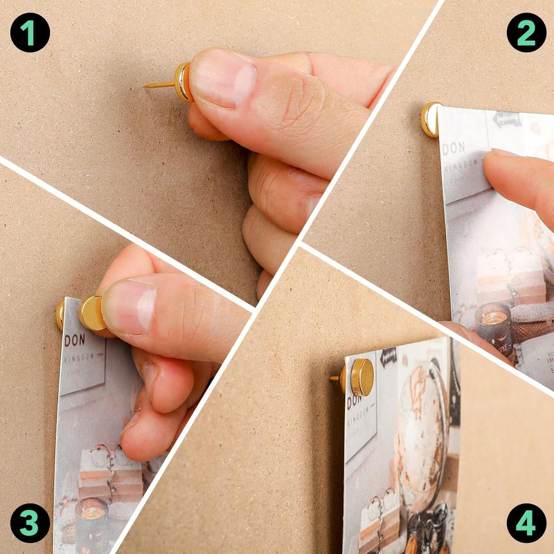 E BAVITE 50 Set Magnetic Push Pins,Flat Push Pin, Magnetic Thumb Tacks for Wall Bulletin Board Poster and Photo Hangers (Gold) - Image 3